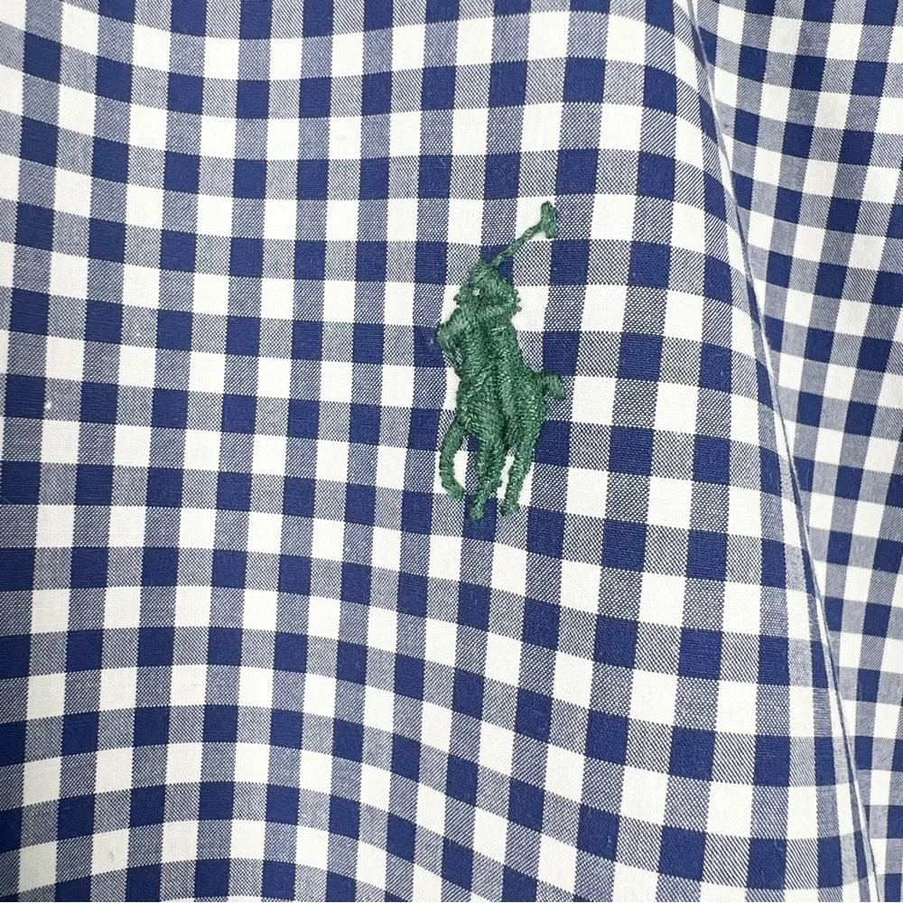 POLO RALPH LAUREN Blue & White Gingham button Down Men's Large Shirt